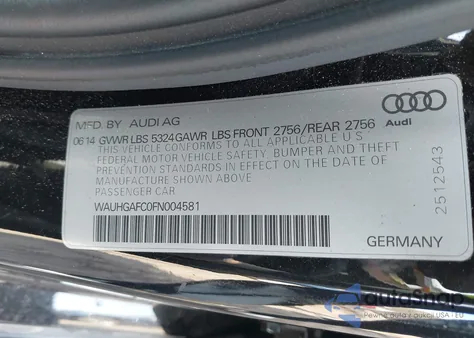 2015 Audi A6 3.0T Premium Plus from USA, damaged, VIN WAUHGAFC0FN004581